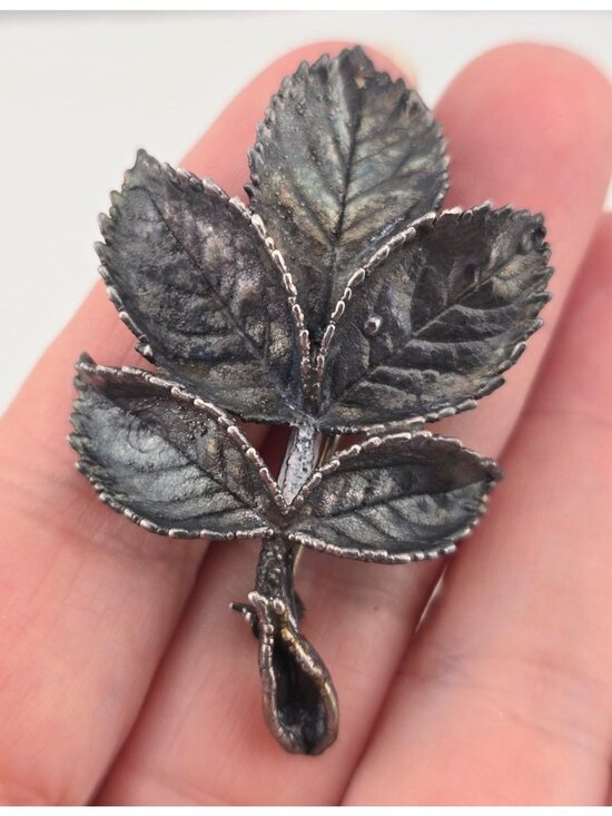 Eriksen Jewelry - Vintage Ove Eriksen Sterling Silver Leaf Brooch Denmark Scandinavian